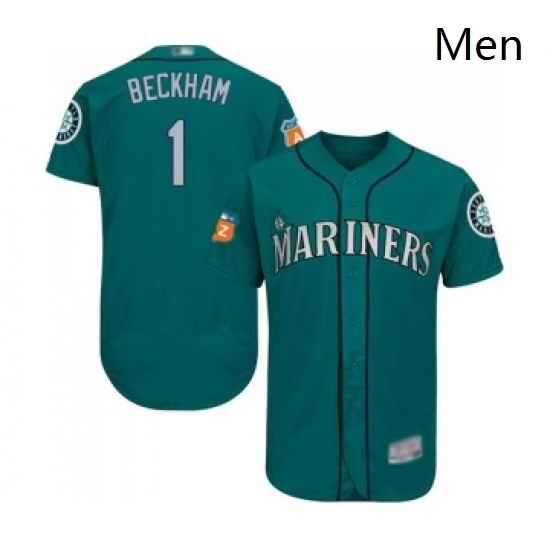 Mens Seattle Mariners 1 Tim Beckham Teal Green Alternate Flex Base Authentic Collection Baseball Jersey
